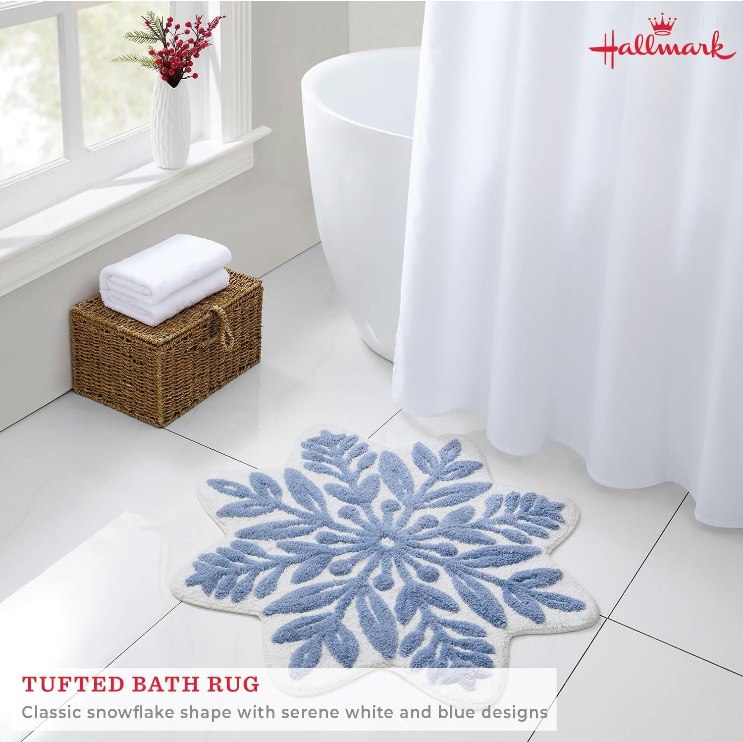 imageHallmark Holiday Bath Rug Round Christmas Rug Soft Tufted Pile Christmas Wreath 30quot RoundSnowflake