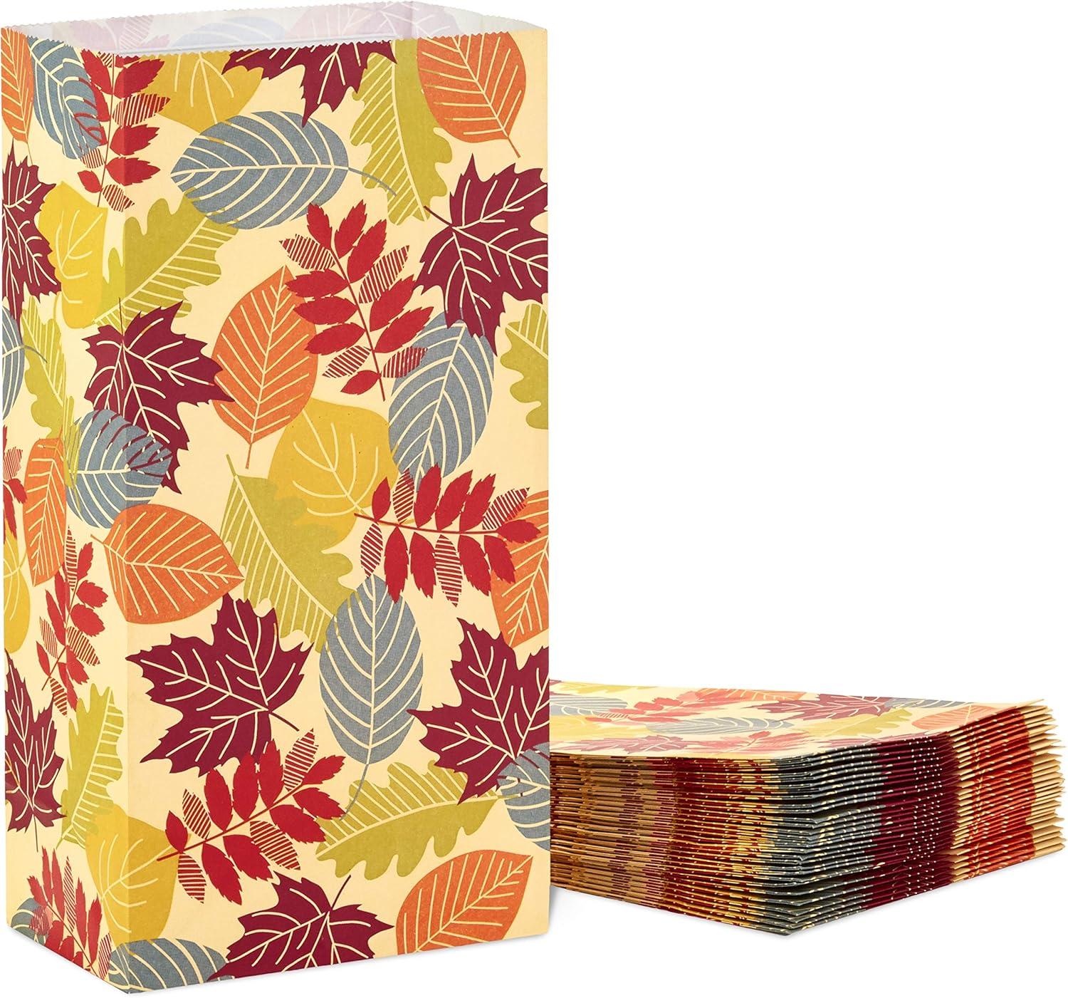 imageHallmark 13quot Bottle Gift Bags with Handles and Gift Tags 4 Bags Sage Green Plaid Orange and Green Pumpkins for Fall Thanksgiving Housewarming Parties Bosss Day WineAutumn Leaves