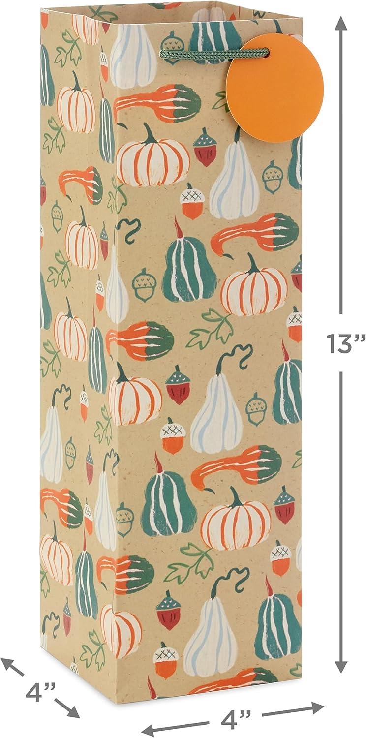 imageHallmark 13quot Bottle Gift Bags with Handles and Gift Tags 4 Bags Sage Green Plaid Orange and Green Pumpkins for Fall Thanksgiving Housewarming Parties Bosss Day WineSage Green  Pumpkins