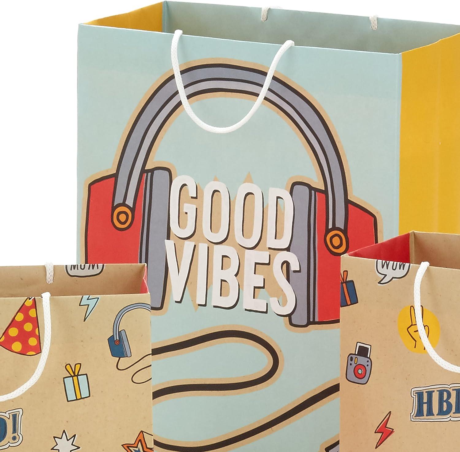 imageHallmark 13quot Large Birthday Gift Bag Bundle 3 Bags Rainbow Confetti Cake Plaid Solid Teal BlueRetro Good Vibes