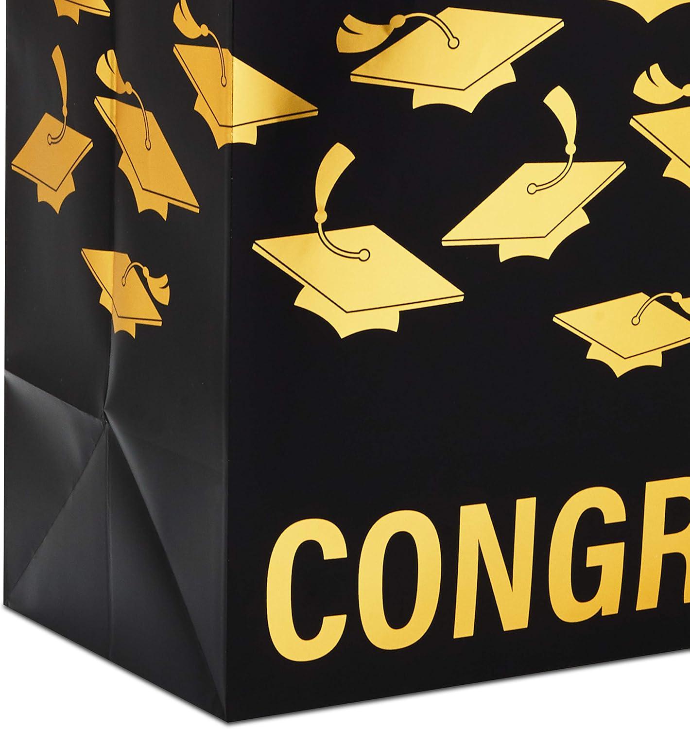 imageHallmark 13quot Large Graduation Gift Bag with Tissue Paper Gold and Black Congrats for High School College Kindergarten 8th Grade and MoreBlack and Gold Congrats