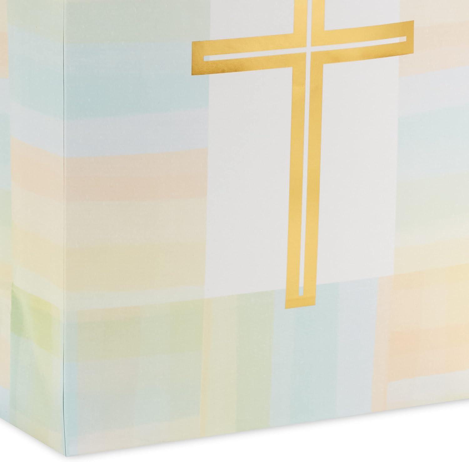 imageHallmark 13quot Large Religious Gift Bag with Tissue Paper Gold Cross Green Yellow for Easter First Communion Confirmation Weddings Clergy Day1 Count Pack of 1
