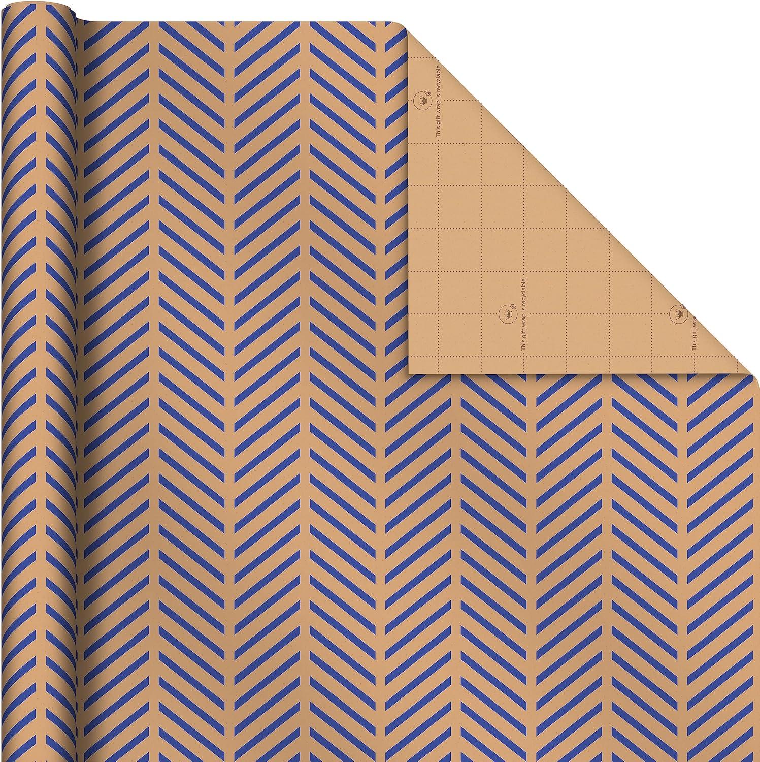 imageHallmark All Occasion Reversible Wrapping Paper Gold ampamp Kraft Stripes Triangles Chevron Polka DotsKraft Red Blue and Black