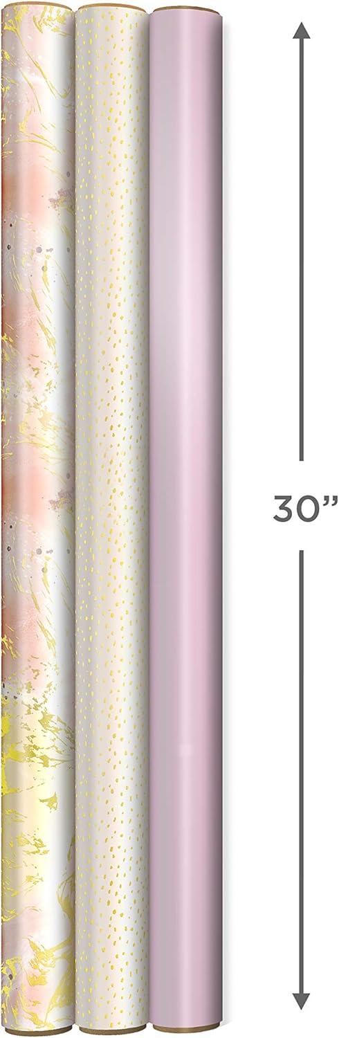 imageHallmark Birthday Wrapping Paper Rolls Colorful Gift Wrap Paper Flowers Cupcakes Striped Polka Dots Set of 3 Reversible Rolls 75 sq ft ttlPink and Gold