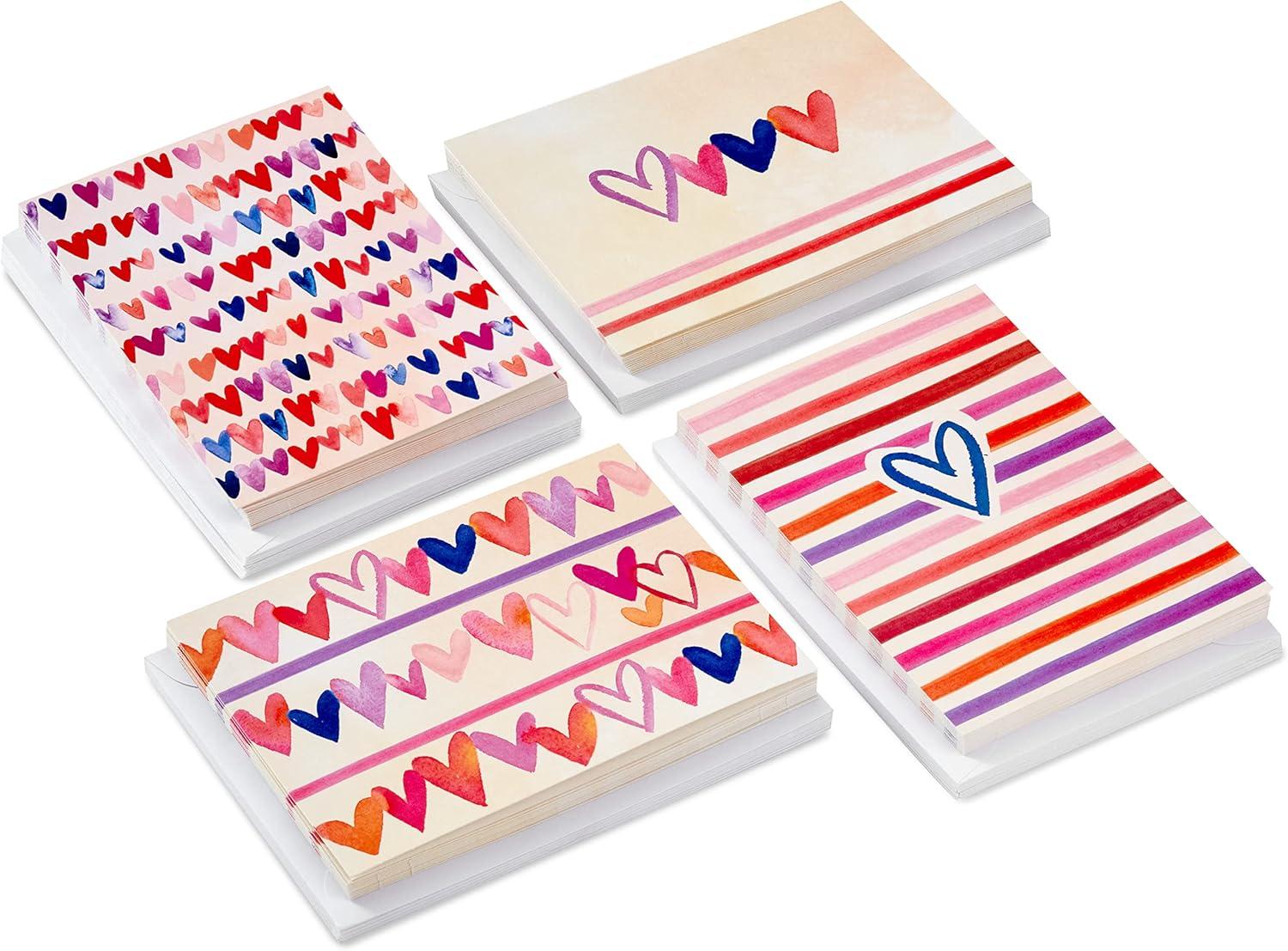 imageHallmark Blank Cards Assortment for Valentines Day 48 Cards and Envelopes Pack Watercolor Hearts
