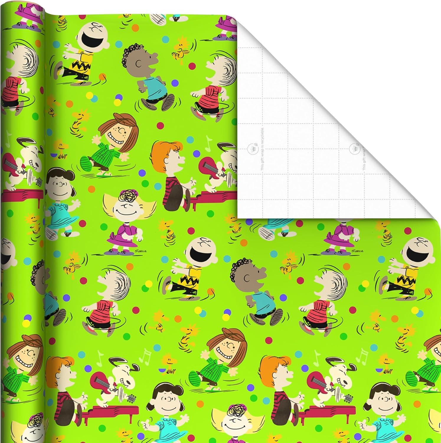 imageHallmark Christmas Peanuts Wrapping Paper with Cut Lines on Reverse Pack of 3 105 sq ft ttl Snoopy Charlie Brown Woodstock 5JXW1036All Occasion Wrapping Paper