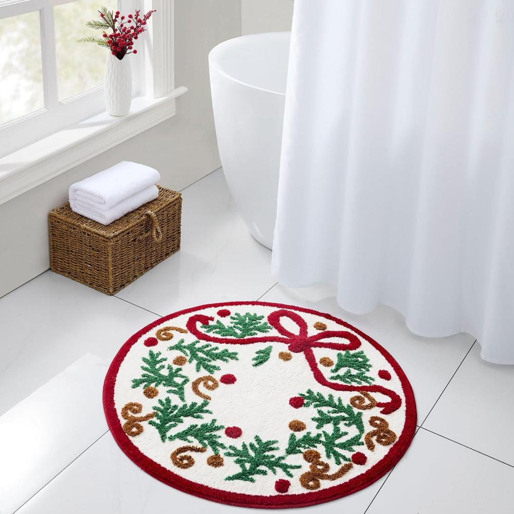 imageHallmark  Holiday Bath Rug Round Christmas Rug Soft Tufted Pile Christmas Wreath 30quot RoundChristmas Wreath