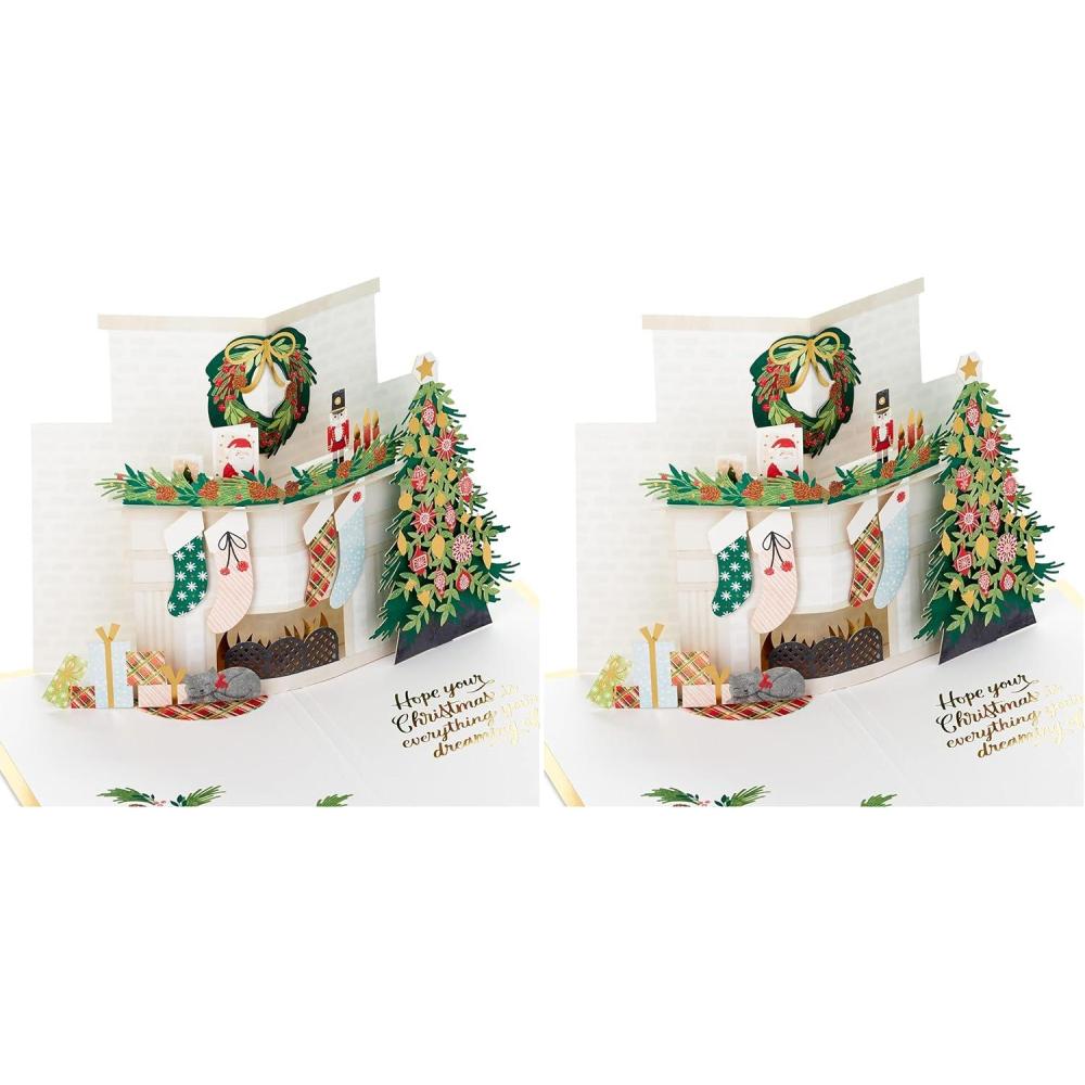 imageHallmark 0899XSO1002 Christmas Pop Up Card with Light and Song Displayable Dimensional Thomas Kinkade House Plays We Wish You a Merry Christmas Snowy HouseFireplace Scene Pop Up