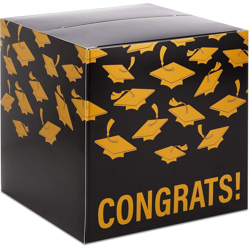 imageHallmark 10quot Elegant Card Receiving Box Pearl and Gold Dots for Weddings Graduations Retirements Birthdays Open Houses AnniversariesGold  Black