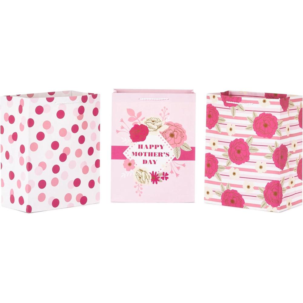 imageHallmark 11quot Large Gift Bag Bundle 3Pack quotHappy Mothers Dayquot Pink Polka Dots Pink Flowers for Moms Birthdays Bridal Showers Baby ShowersDots  Flowers  Happy Mothers Day