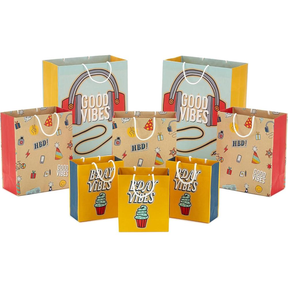 imageHallmark 13quot Large Birthday Gift Bag Bundle 3 Bags Rainbow Confetti Cake Plaid Solid Teal BlueRetro Good Vibes