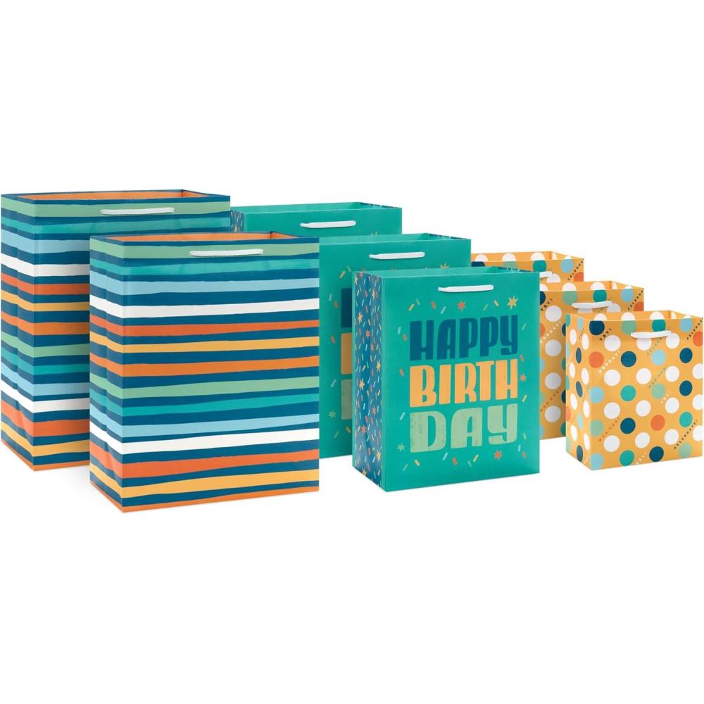 imageHallmark 13quot Large Birthday Gift Bag Bundle 3 Bags Rainbow Confetti Cake Plaid Solid Teal BlueTeal Stripes Dots Happy Birthday