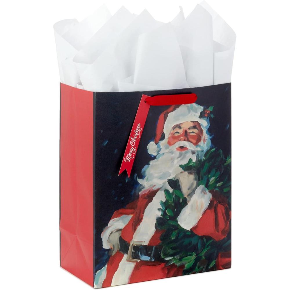 imageHallmark 13quot Large Christmas Gift Bag with Tissue Paper and Gift Tag Traditional Santa Claus for Kids Adults Friends FamilySanta Claus