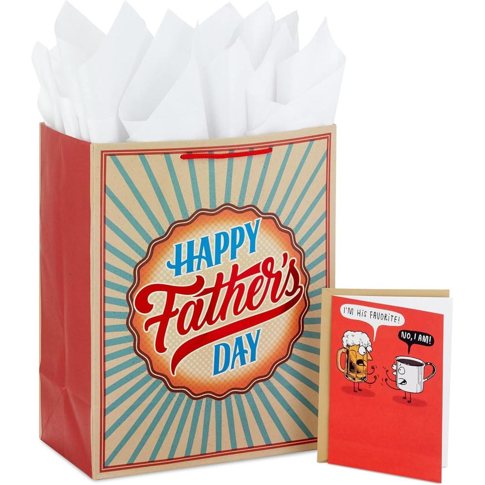 imageHallmark 13quot Large Gift Bag with Card and Tissue Paper Rustic Grey and Blue Stripes for Dad Grandpa Uncle StepdadHappy Fathers Day
