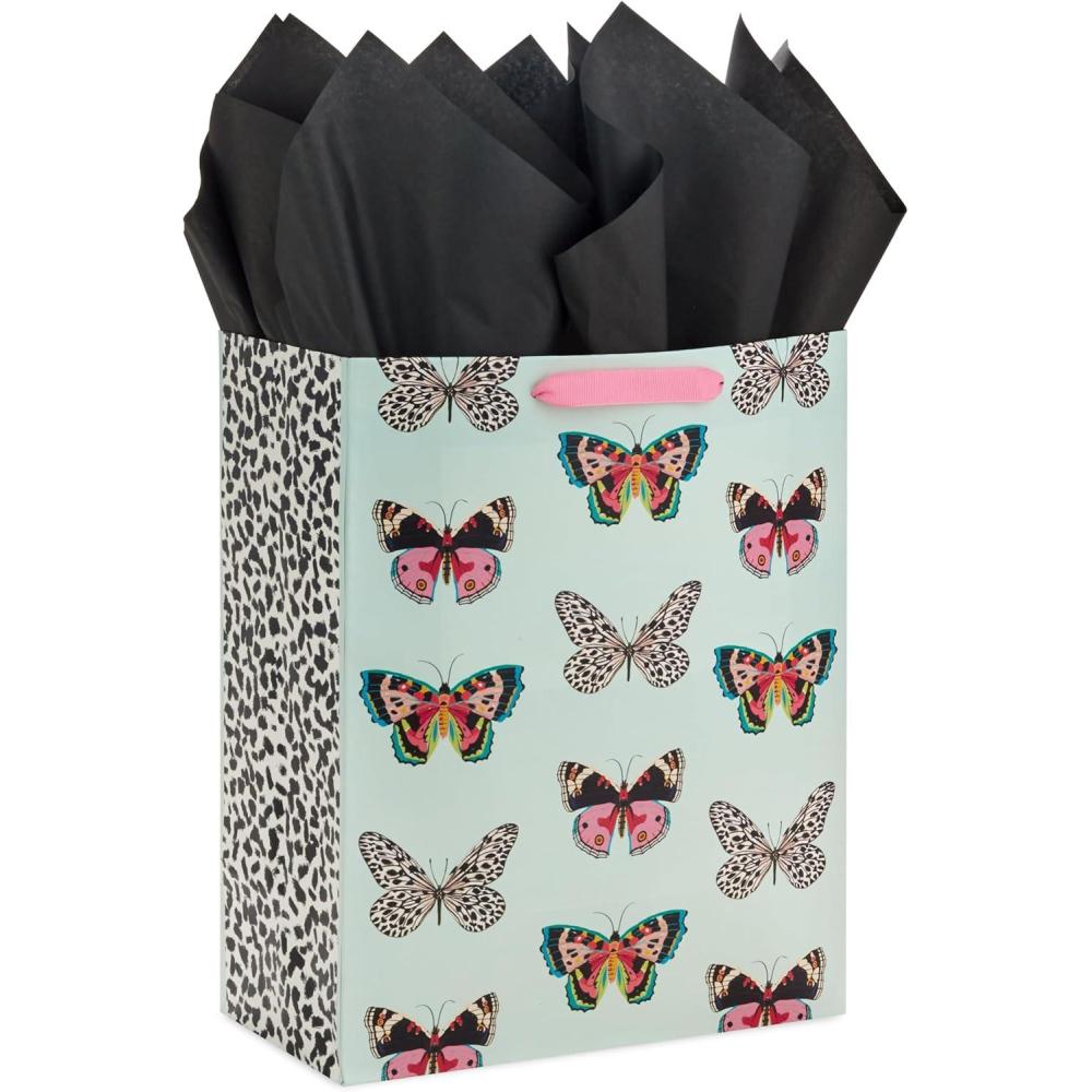 imageHallmark 13quot Large Gift Bag with Tissue Paper Butterflies Mint Green Pink Black for Easter Mothers Day Bridal Showers Baby Showers BirthdaysButterflies