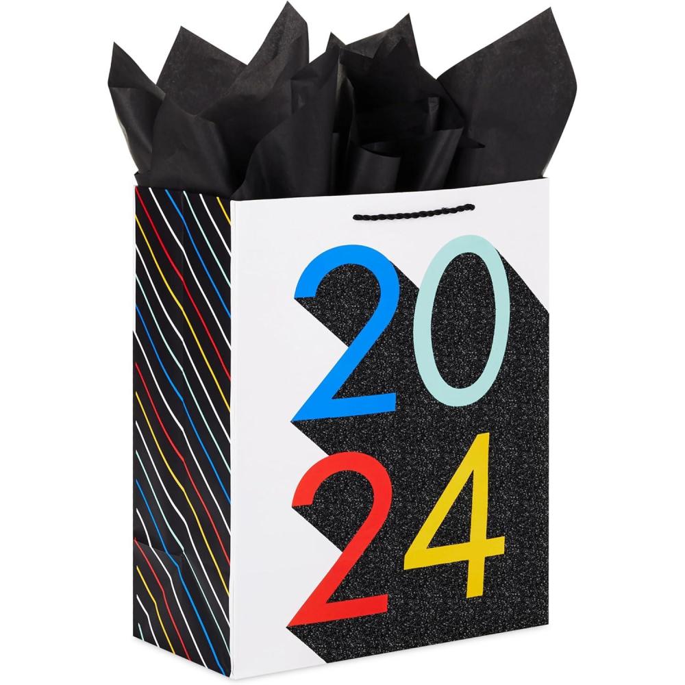 imageHallmark 13quot Large Graduation Gift Bag with Tissue Paper Gold and Black Congrats for High School College Kindergarten 8th Grade and More2024 Grad