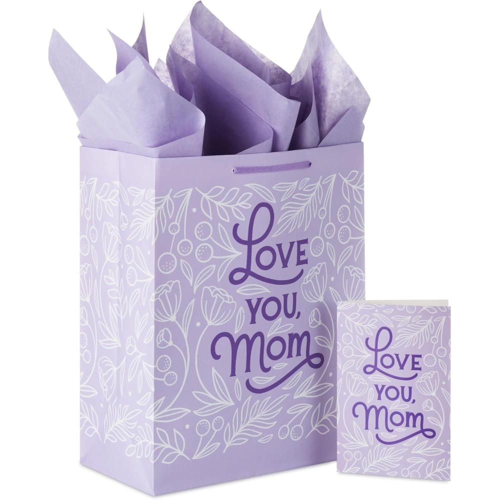 imageHallmark 13quot Large Mothers Day Gift Bag with Tissue Paper and Card Love You Mom Lavender Modern FlowersLove You Mom