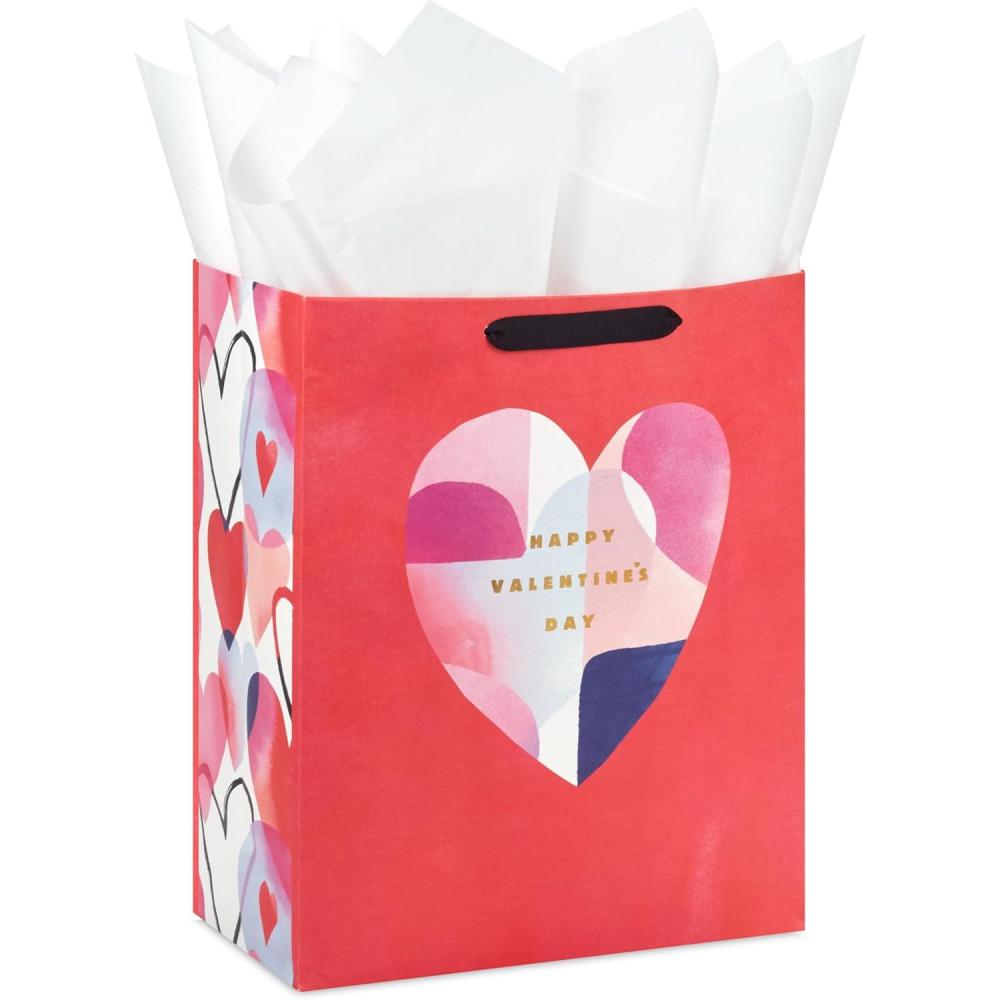 imageHallmark 13quot Large Valentines Day Gift Bag with Tissue Paper Red Watercolor HeartRed with Watercolor Heart