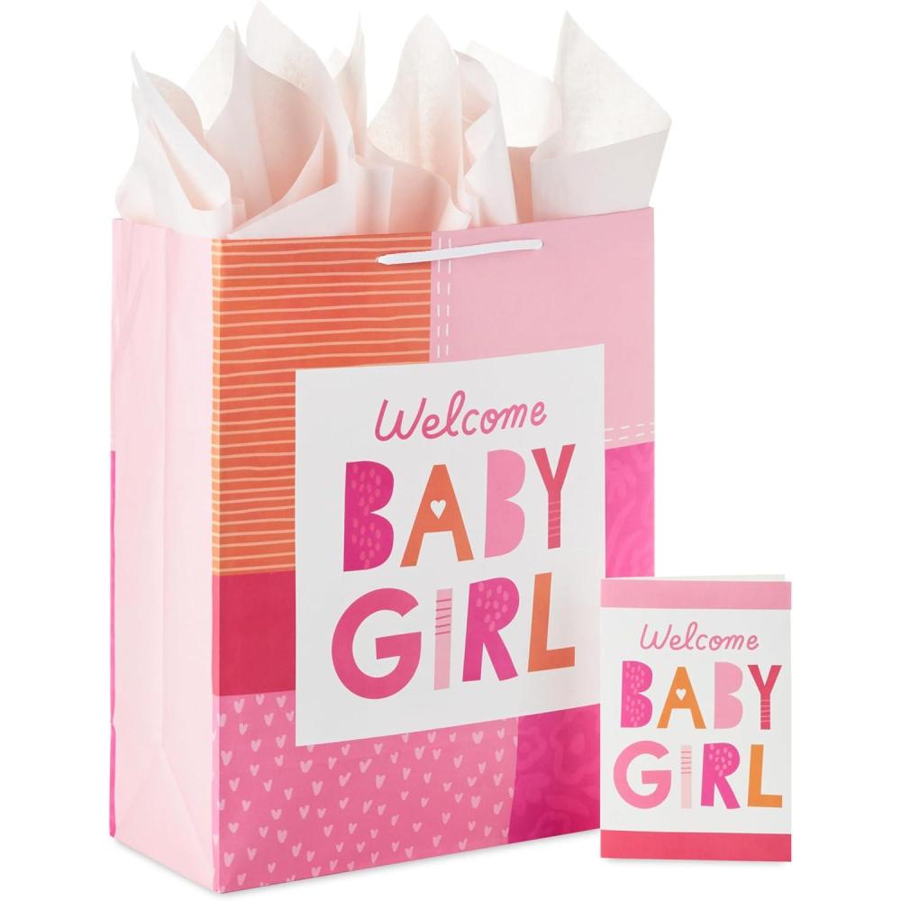 imageHallmark 15quot Extra Large Baby Gift Bag with Tissue Paper Woodland Animals for Baby Showers New Parents and MoreWelcome Baby Girl