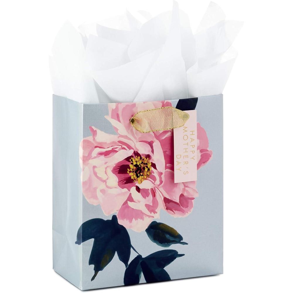 imageHallmark 17quot Extra Large Mothers Day Gift Bag with Tissue Paper Red Roses Green Foliage Bright Blue for Mom Grandma Nana New MotherPeony