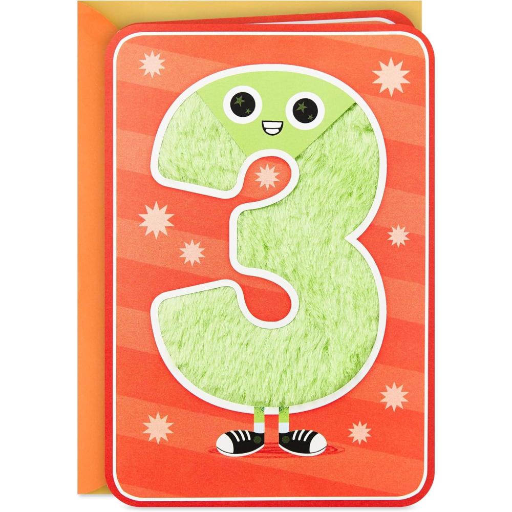 imageHallmark 4th Birthday Card for Kids Fuzzy Number3 Year Old
