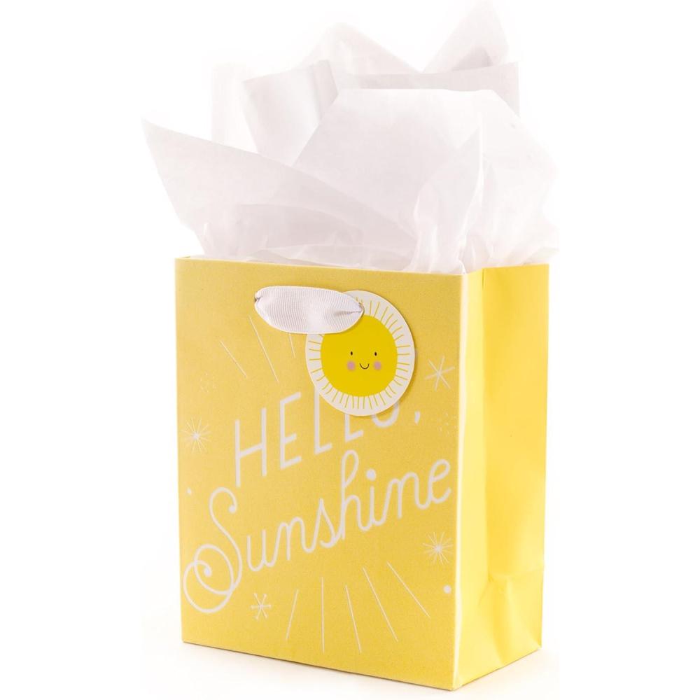 imageHallmark 9quot Medium Baby Gift Bag with Tissue Paper  Baby Banner in Grey Pink and Blue for Baby Showers New Parents and MoreHello Sunshine