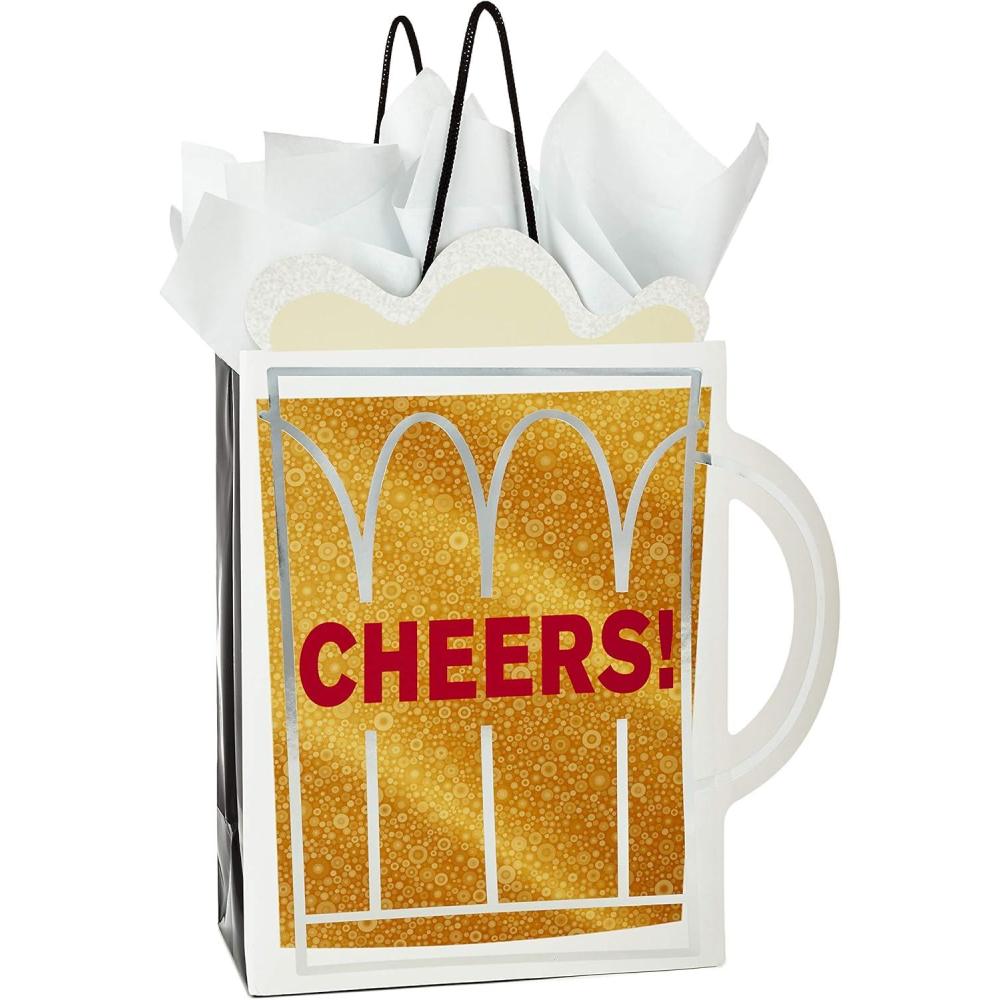 imageHallmark 9quot Medium Gift Bag with Tissue Paper Cheers Beer Mug for Christmas Fathers Day Birthdays Graduations Promotions New Jobs or Any OccasionCheers Beer Mug