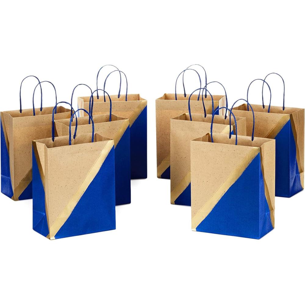 imageHallmark 9quot Medium Paper Gift Bags Pack of 8  Blue ampamp Kraft for Hanukkah Birthdays Weddings Fathers Day Graduations Baby Showers Bridal Showers Care Packages May DayBlue