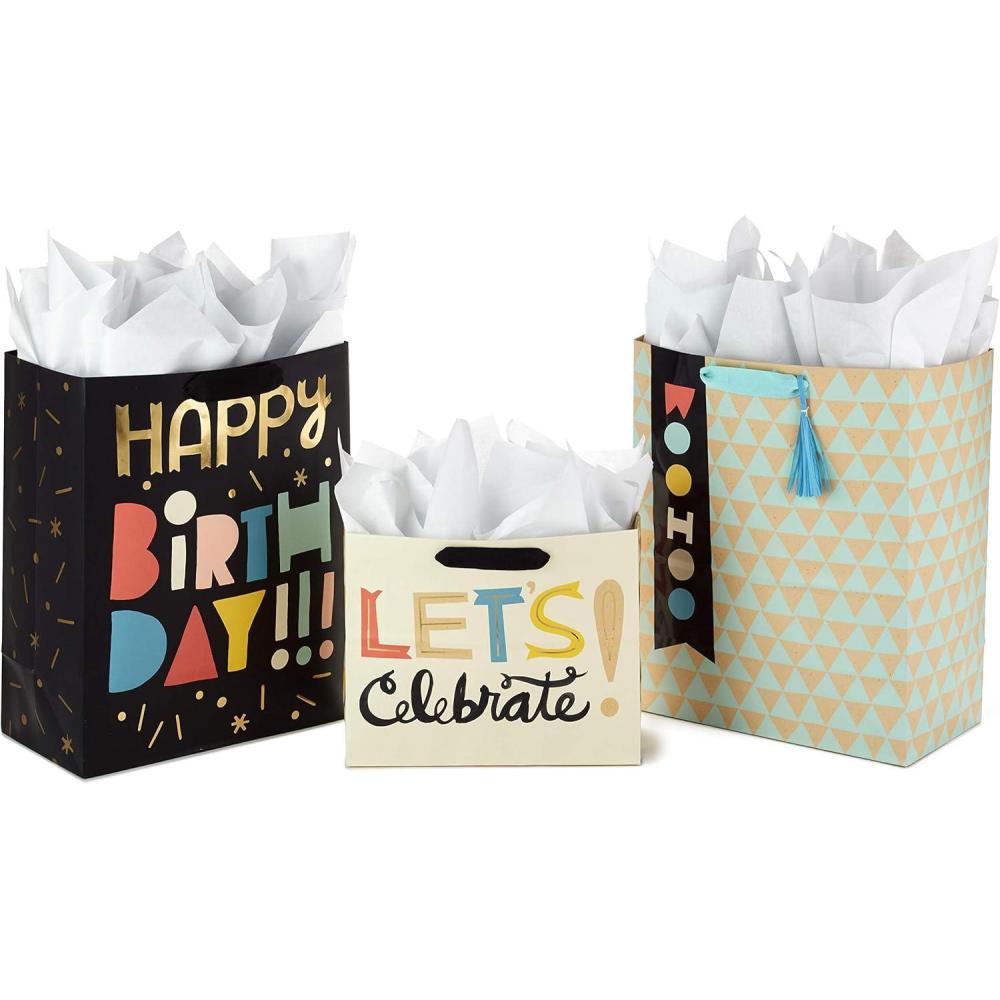 imageHallmark Assorted Birthday Gift Bags 8 Bags 3 Small 6quot 3 Medium 9quot 2 Large 13quot Smiling Sun Balloons Cute Flowers and PlantsLets Celebrate