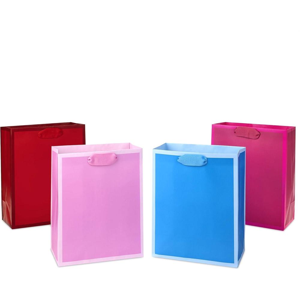 imageHallmark Assorted Gift Bags 8 Bags 3 Small 6quot 3 Medium 9quot 2 Large 13quot Solid Pink Blue Green Yellow RedMedium Pack of 4