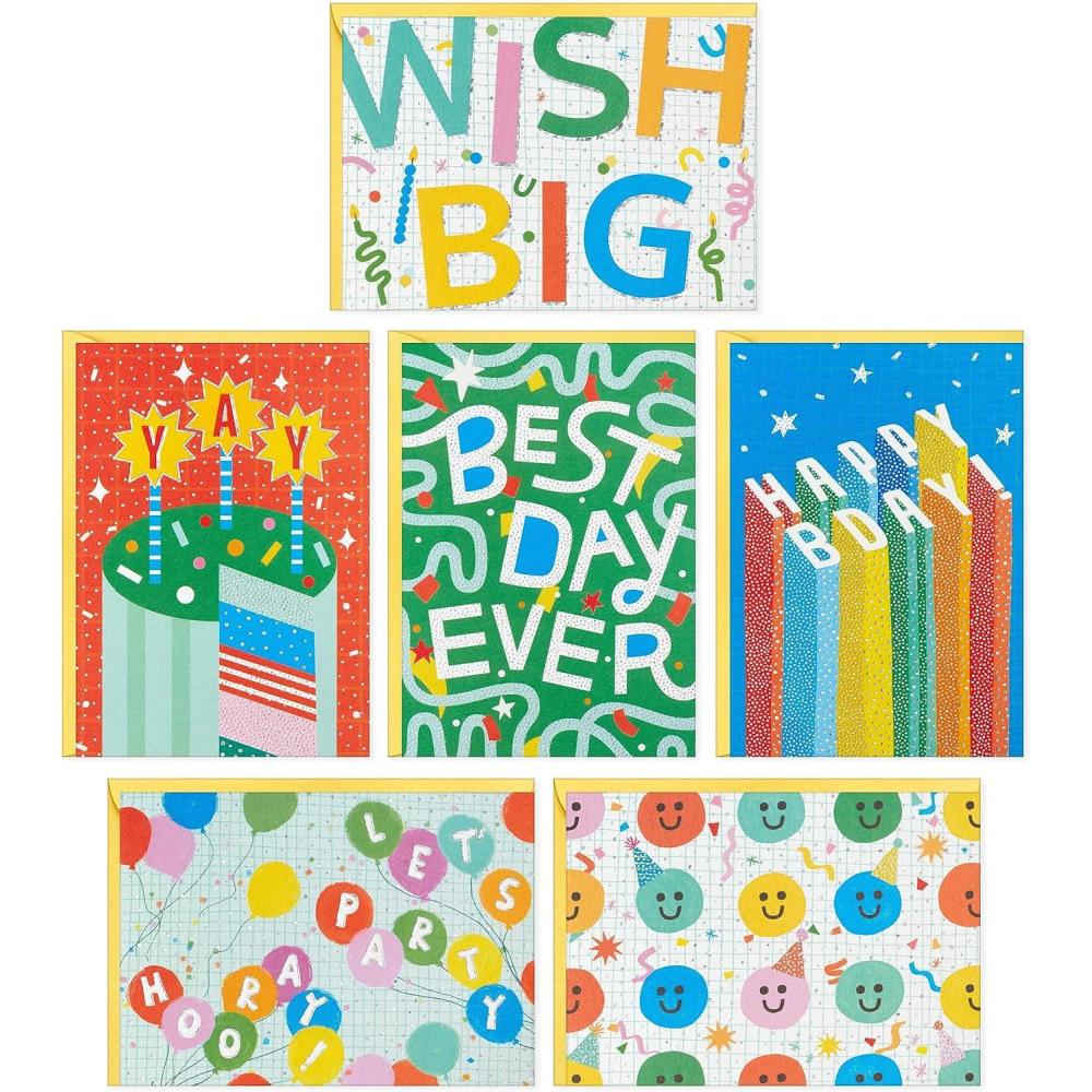 imageHallmark Assorted Kids Birthday Cards 24 Blank Cards with Envelopes Wish Big Best Day Ever