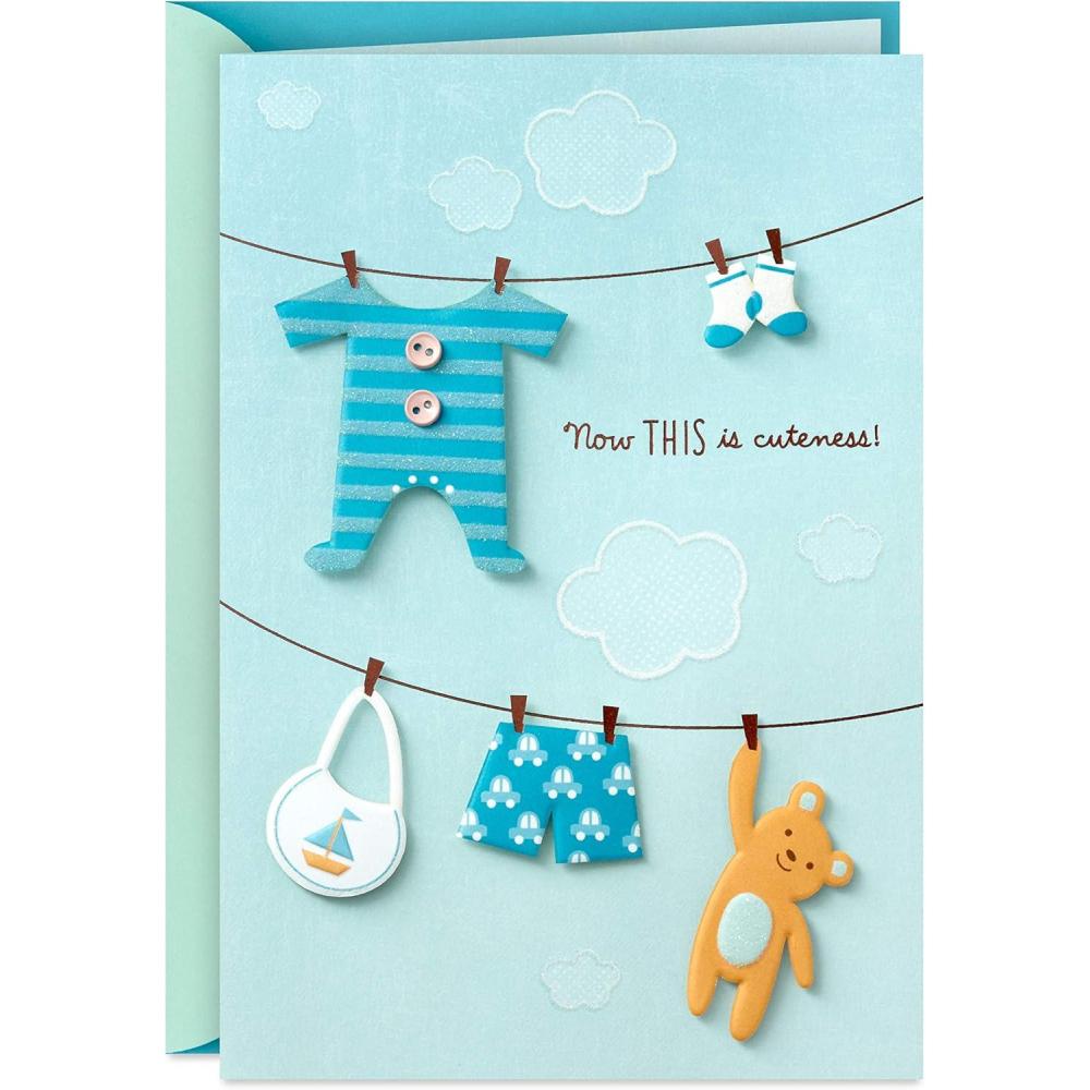 imageHallmark Baby Shower Card for Boy Blue Now This is Cuteness Welcome New Baby Boy Congratulations