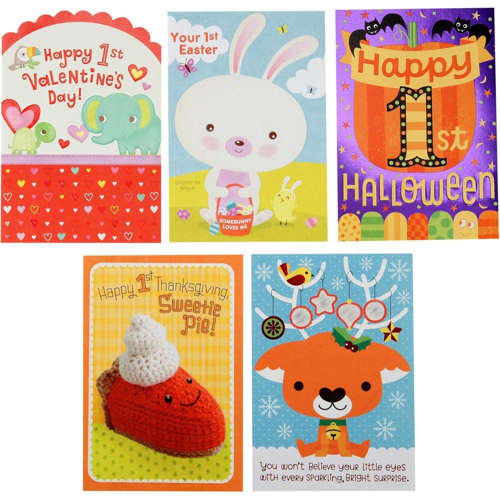 imageHallmark Babys 1st for All Seasons Card Assortment HalloweenThanksgivingChristmasValentines DayEaster 5 Cards with Envelopes 1499RZC10115 cards with Envelopes