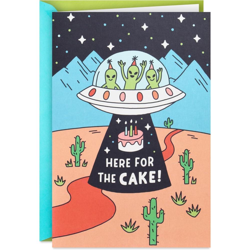 imageHallmark Birthday Card for Kids with Light and Sound Aliens Here for the Cake