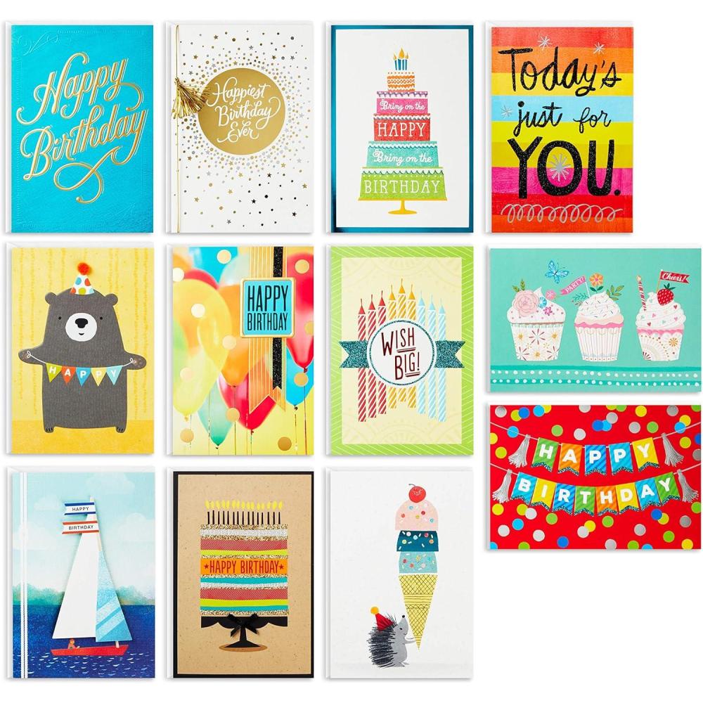 imageHallmark Birthday Cards Assortment 12 Cards with Envelopes Premium Refill Pack Card Organizer BoxAll Occasion Refill Pack