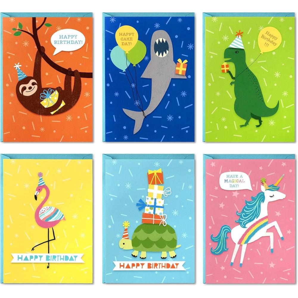 imageHallmark Birthday Cards for Kids Assortment 48 Cards with Envelopes Dinosaurs Sloths Unicorns Flamingos Turtles SharksDinosaurs  Sloths  Unicorns  Flamingos  Turtles  Sharks