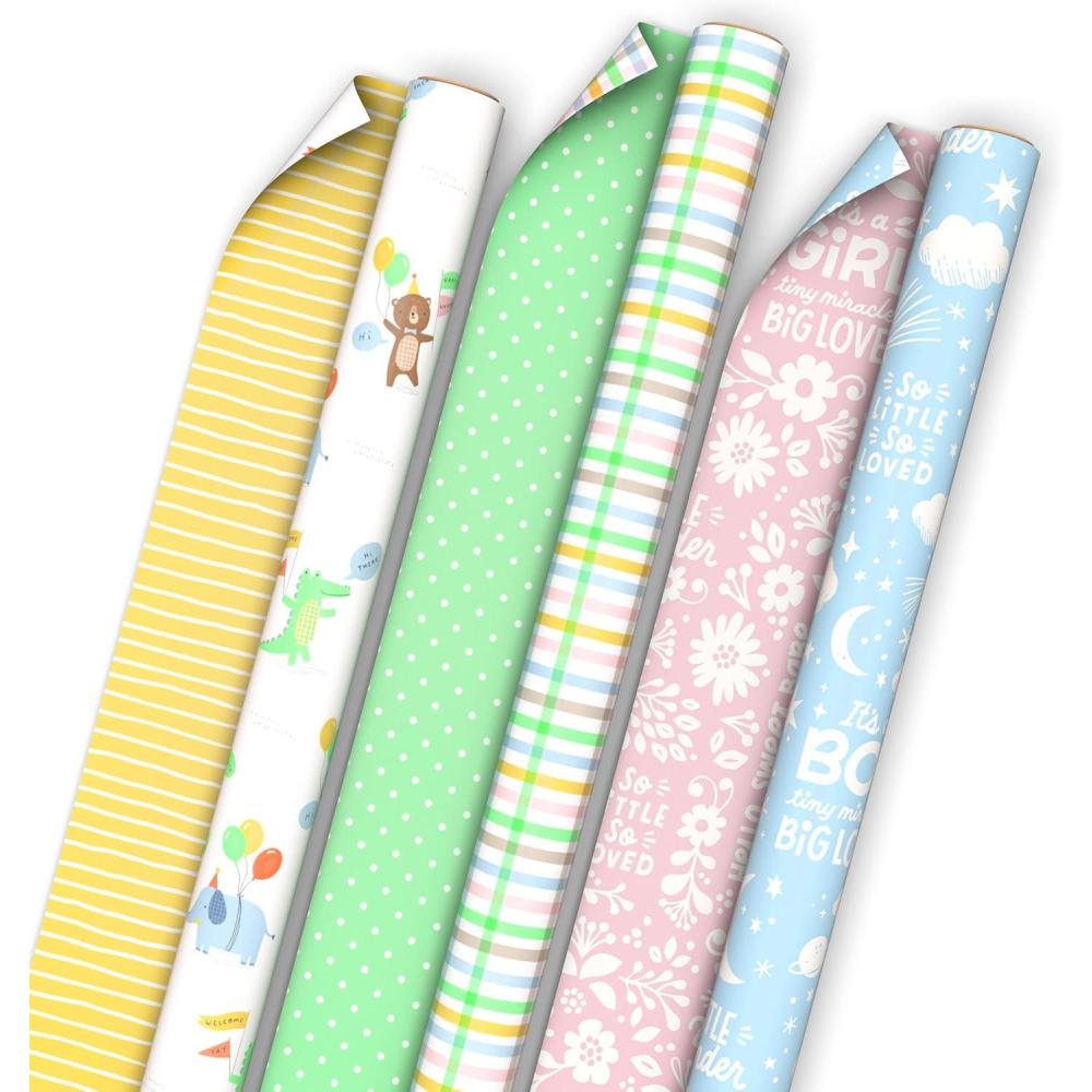 imageHallmark Birthday Wrapping Paper Rolls for Wedding Baby Shower Easter All Occasion Flowers Balloons Pastel Plaid Gift Wrap Paper Set of Assorted 6 Rolls 180 sq ft ttlReversible Baby