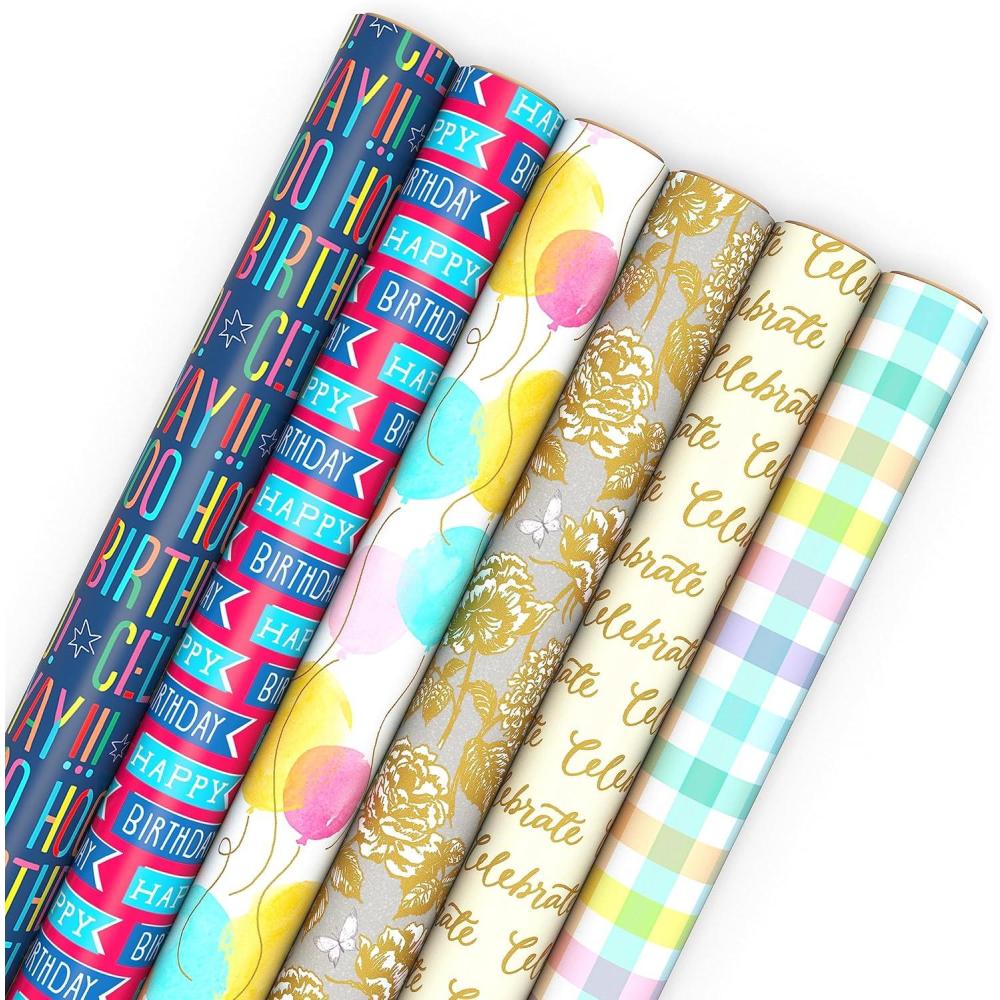 imageHallmark Birthday Wrapping Paper Rolls for Wedding Baby Shower Easter All Occasion  Flowers Balloons Pastel Plaid Gift Wrap Paper Set of Assorted 6 Rolls 180 sq ft ttlAll Occasions Assortment