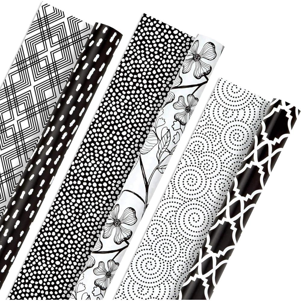 imageHallmark Black and White Wrapping Paper Rolls for Graduation Birthday Baby Shower Wedding All Occasion  Floral Polka Dots ampamp Geometric Gift Wrap Paper Set of 3 Reversible Rolls 75 sq ft ttlWrapping Paper