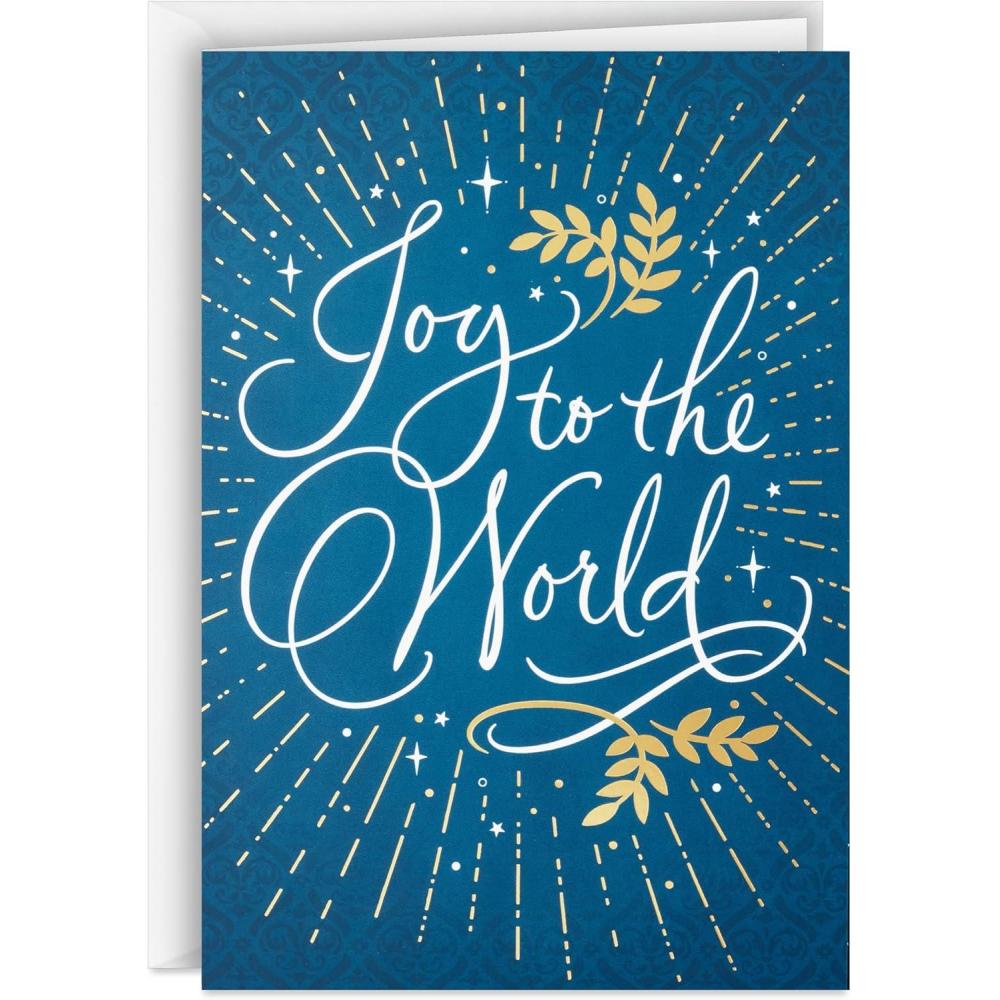 imageHallmark Boxed Christmas Cards Joy to the World 40 Cards and 40 Envelopes Blue and GoldJoy to the World
