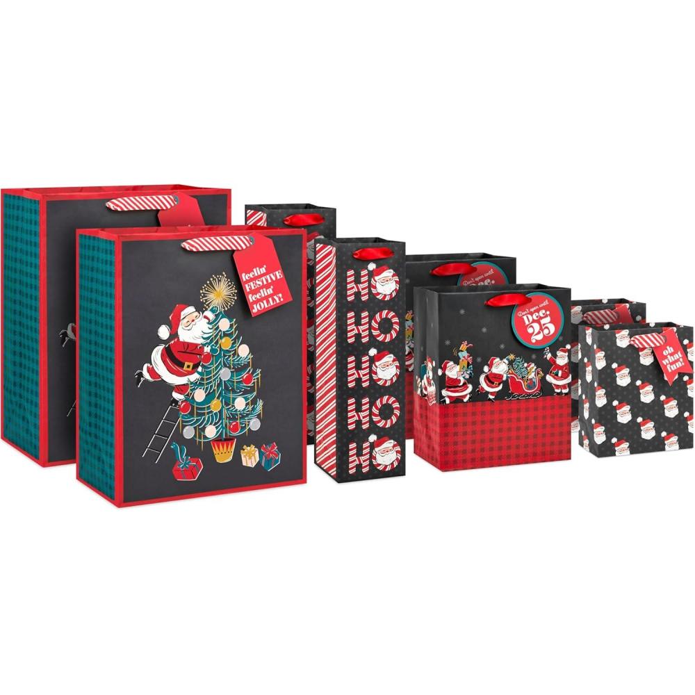 imageHallmark Christmas Gift Bag Assortment 8 Bags 3 Small 6quot 3 Medium 9quot 2 Large 13quot White and Sage Green with Rustic Snowman Plaid Evergreen Tree for Christmas Winter Weddings BirthdaysBlack Assortment