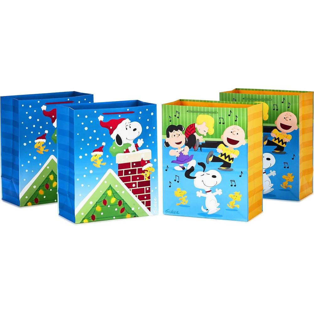 imageHallmark Christmas Peanuts Wrapping Paper with Cut Lines on Reverse Pack of 3 105 sq ft ttl Snoopy Charlie Brown Woodstock 5JXW1036Christmas Gift Bags
