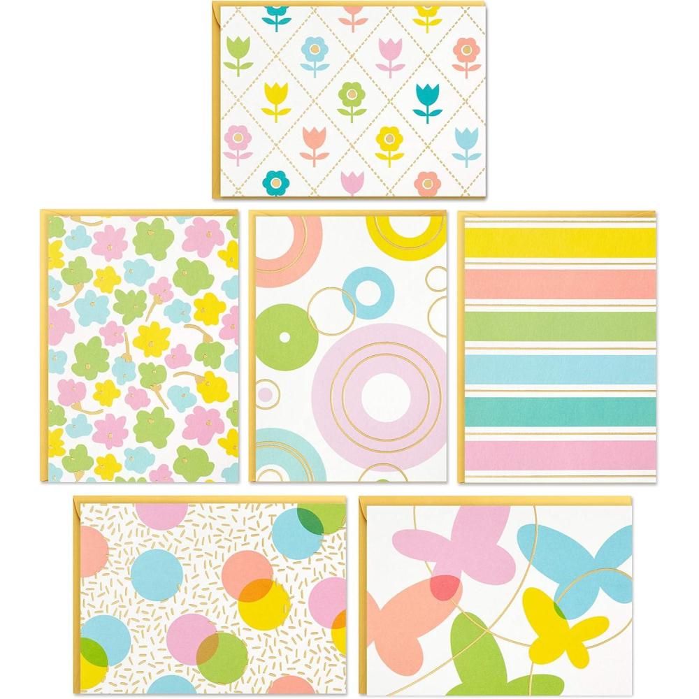 imageHallmark Easter Card Pack 24 Notecards with Envelopes 4 Designs Pink Tulips Pastel Eggs Easter BunnyFlowers and Butterflies