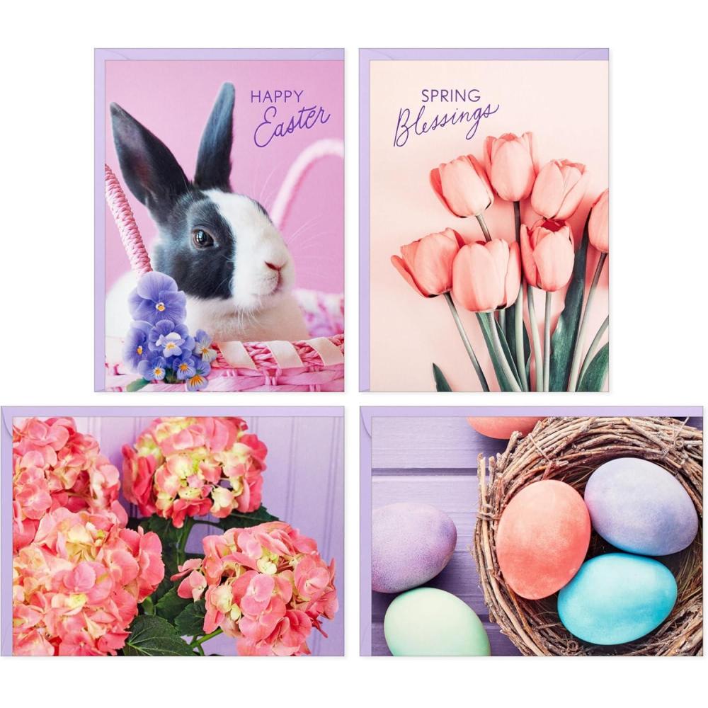 imageHallmark Easter Card Pack 24 Notecards with Envelopes 4 Designs Pink Tulips Pastel Eggs Easter BunnyTulips Eggs Easter Bunny