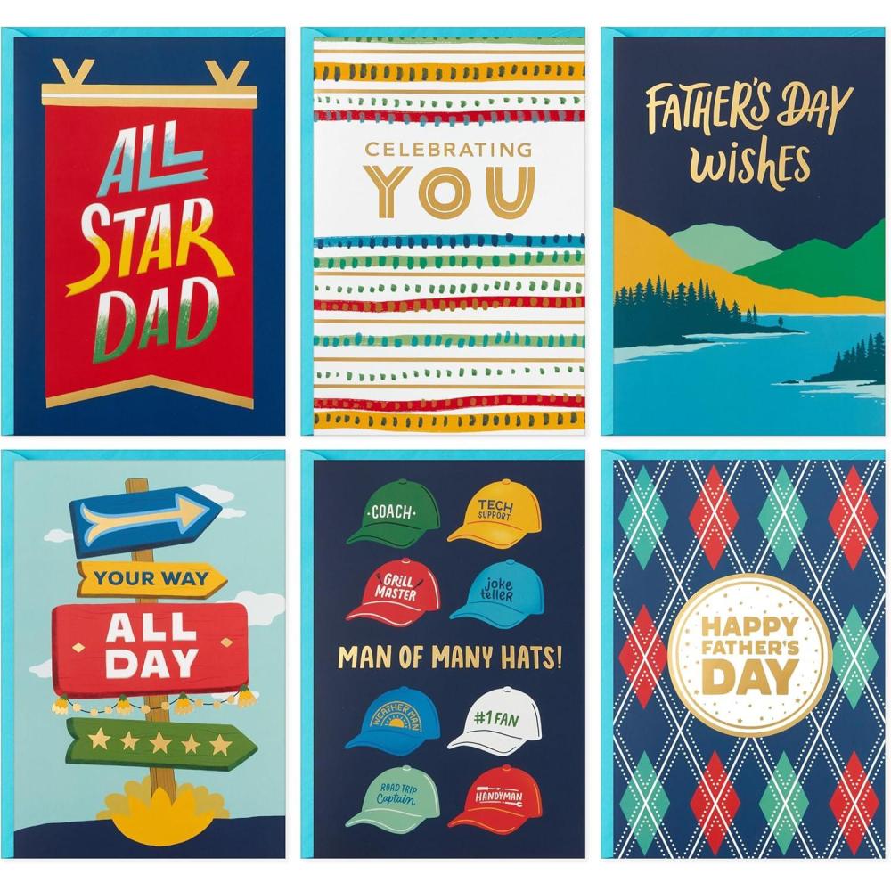 imageHallmark Fathers Day Card Assortment 24 Cards with Envelopes 6 DesignsFathers Day Navy Card Assortment