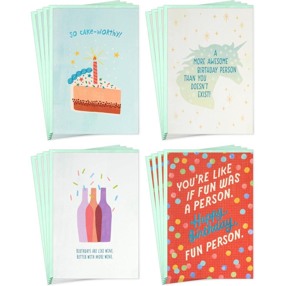 imageHallmark Funny Birthday Card Assortment 16 Blank Cards with Envelopes for Friends Sisters Coworkers