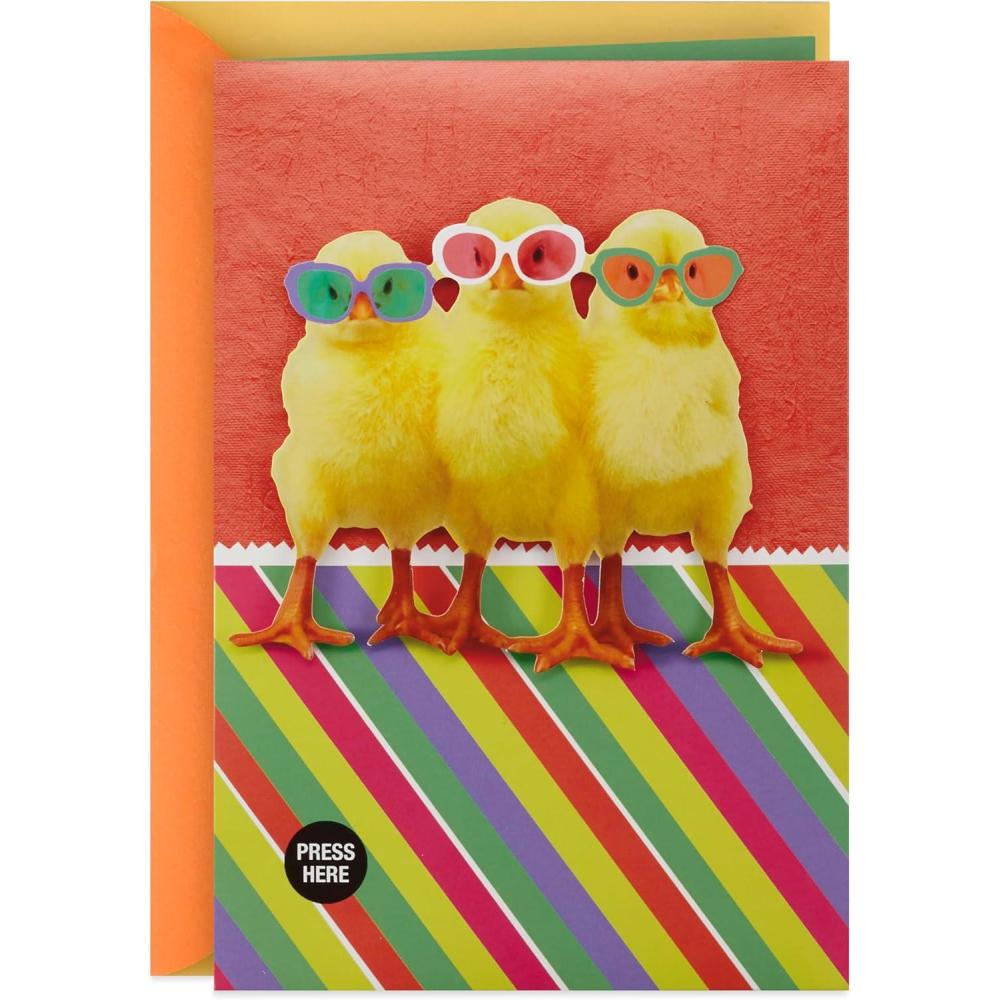 imageHallmark Funny Musical Easter Card for Kids Chicks in Sunglasses Plays The Chicken DanceEaster  Dancing Musical Chicks