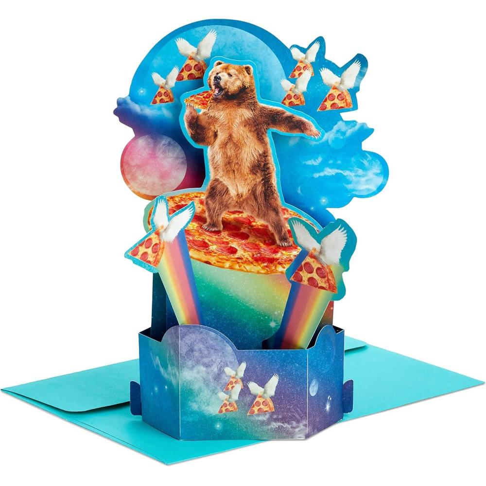 imageHallmark Funny Pop Up Birthday Card Hot Dog Bouquet Paper Wonder Shoebox 3D CardPizza Bear