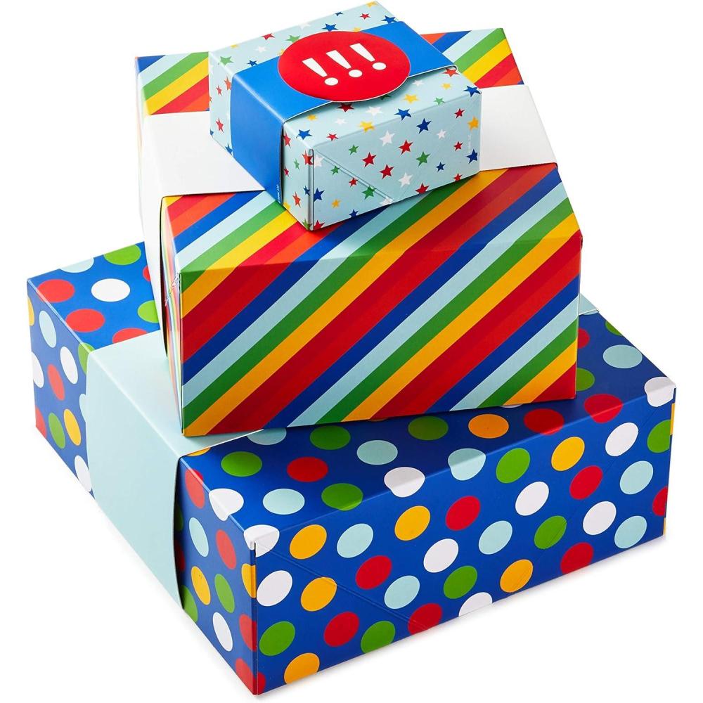 imageHallmark Gift Boxes 3Pack Assorted Sizes Flowers and Stripes for Birthdays Bridal Showers Mothers Day Best Friends Gifts for Her Wrapped Treats and CookiesBlue  Light Blue