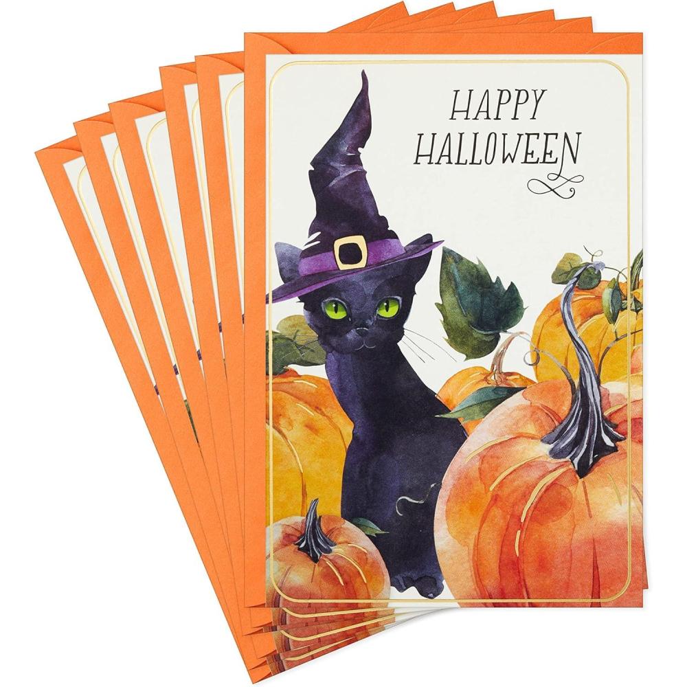 imageHallmark Halloween Cards Assortment Candy Corn 8 Cards with EnvelopesCat in Witch Hat Cards  6 Pack